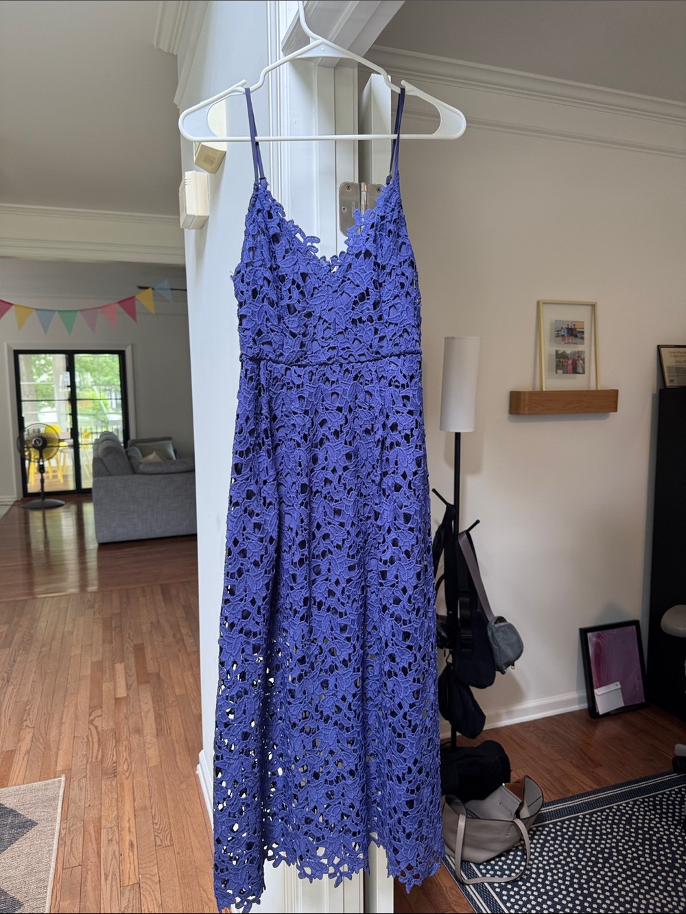 ASTR Crocheted Lace Midi Dress in Cobalt Blue